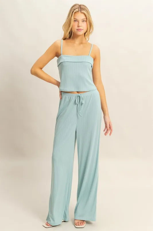 Get trendy with Rib Knit Cami Top and Pants Set - Two Piece Sets available at Styles Code. Grab yours today!