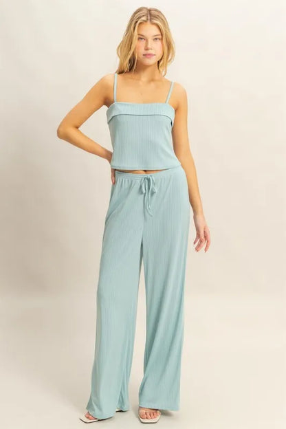 Get trendy with Rib Knit Cami Top and Pants Set - Two Piece Sets available at Styles Code. Grab yours today!