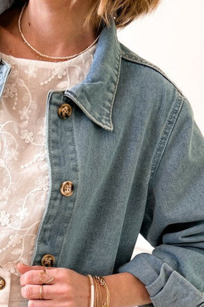 Get trendy with Pocketed Button Up Denim Jacket - Denim Jacket available at Styles Code. Grab yours today!