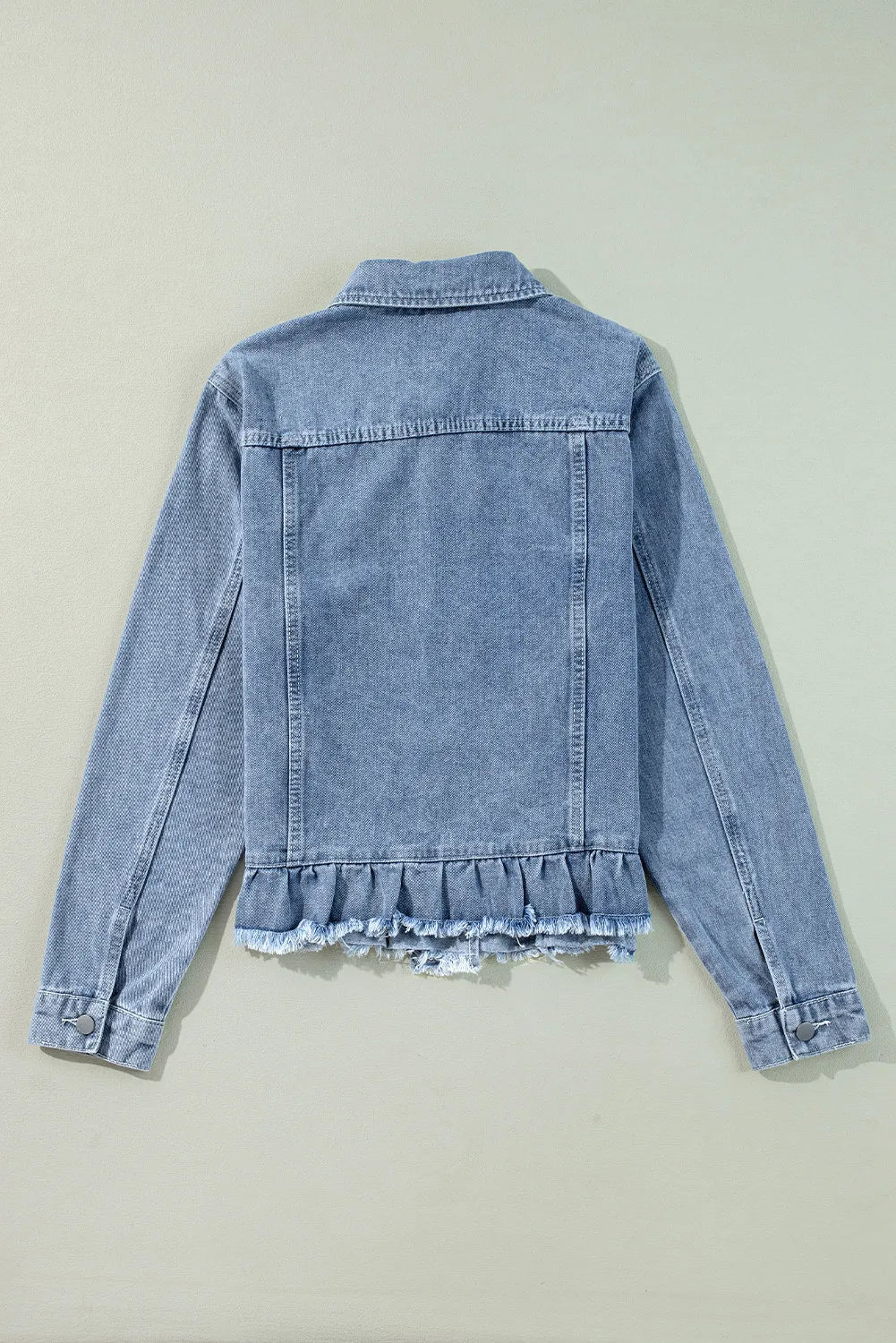 Get trendy with Raw Hem Long Sleeve Denim Jacket - Denim Jacket available at Styles Code. Grab yours today!