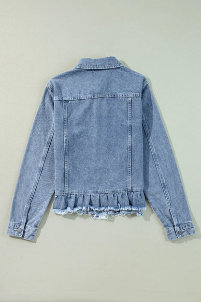 Get trendy with Raw Hem Long Sleeve Denim Jacket - Denim Jacket available at Styles Code. Grab yours today!