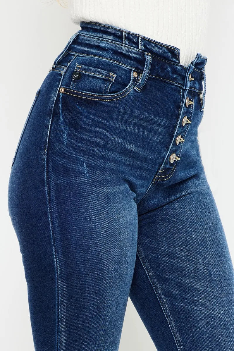 Get trendy with Button Fly Flare Jeans - Jeans available at Styles Code. Grab yours today!