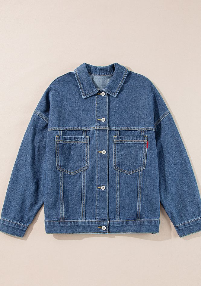 Get trendy with Pocketed Button Up Denim Jacket - Denim Jacket available at Styles Code. Grab yours today!