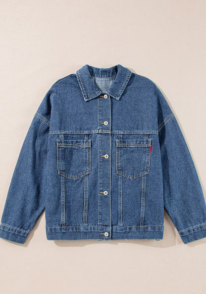 Get trendy with Pocketed Button Up Denim Jacket - Denim Jacket available at Styles Code. Grab yours today!