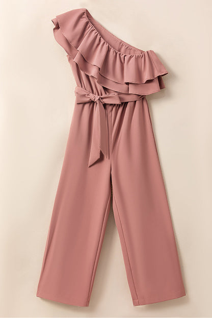 Get trendy with Ruffled Tied One-Shoulder Jumpsuit - Jumpsuit available at Styles Code. Grab yours today!