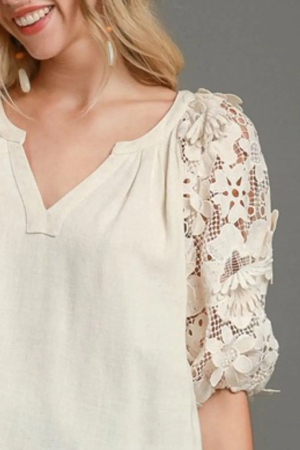 Get trendy with Boxy Cut Top with 3D Floral Sleeve Plus Size - Top available at Styles Code. Grab yours today!