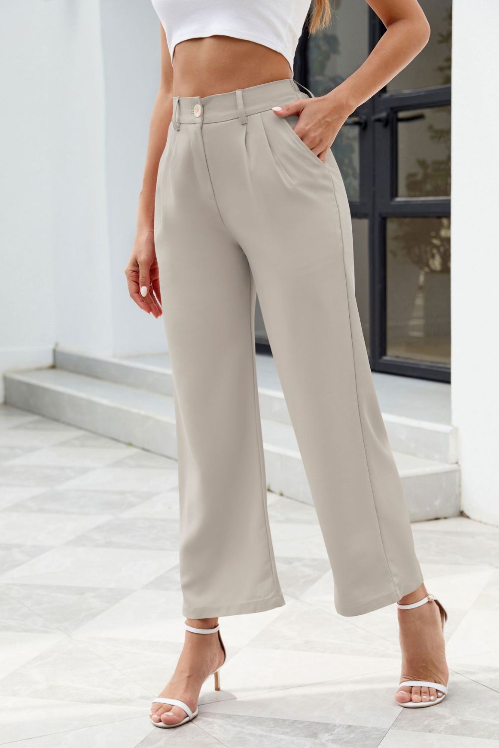 Get trendy with Pocketed High Waist Pants - Pants available at Styles Code. Grab yours today!