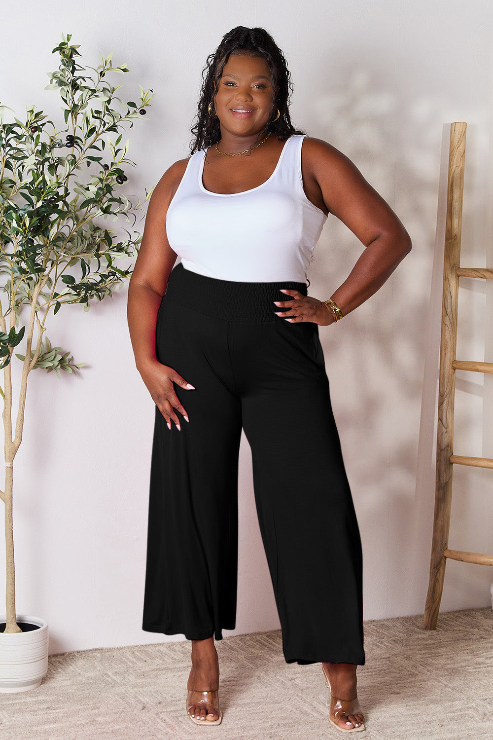 Get trendy with Full Size Smocked Wide Waistband Pants - Pants available at Styles Code. Grab yours today!