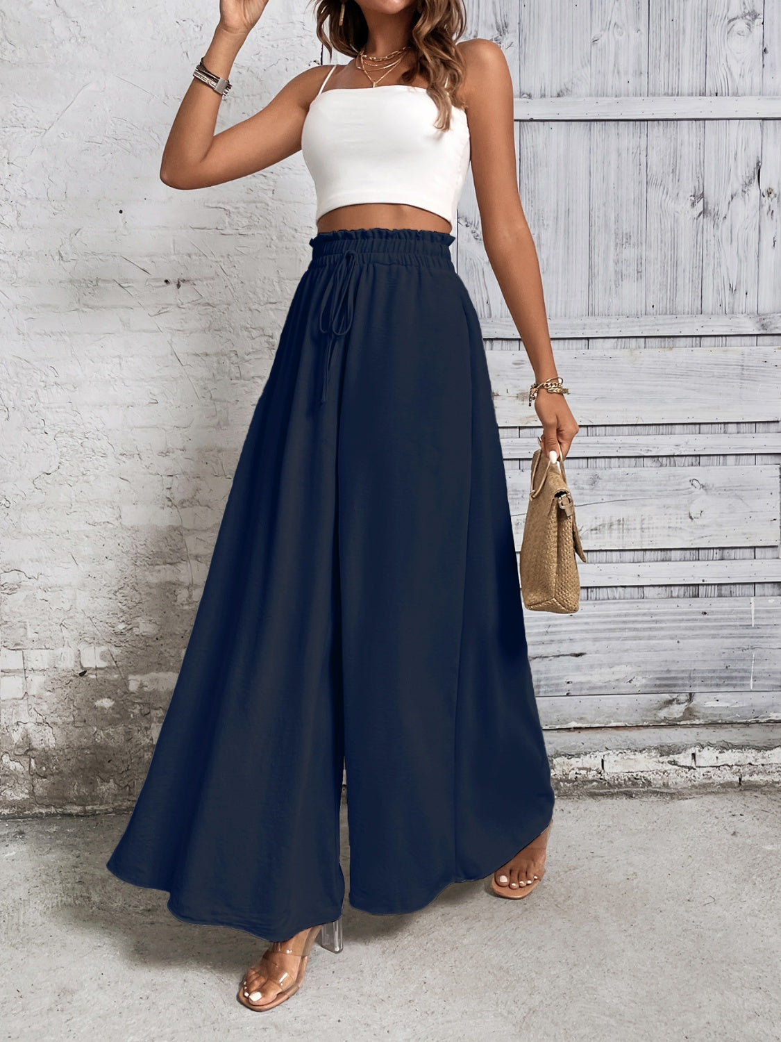 Get trendy with Honey Tied High Waist Wide Leg Pants - Pants available at Styles Code. Grab yours today!