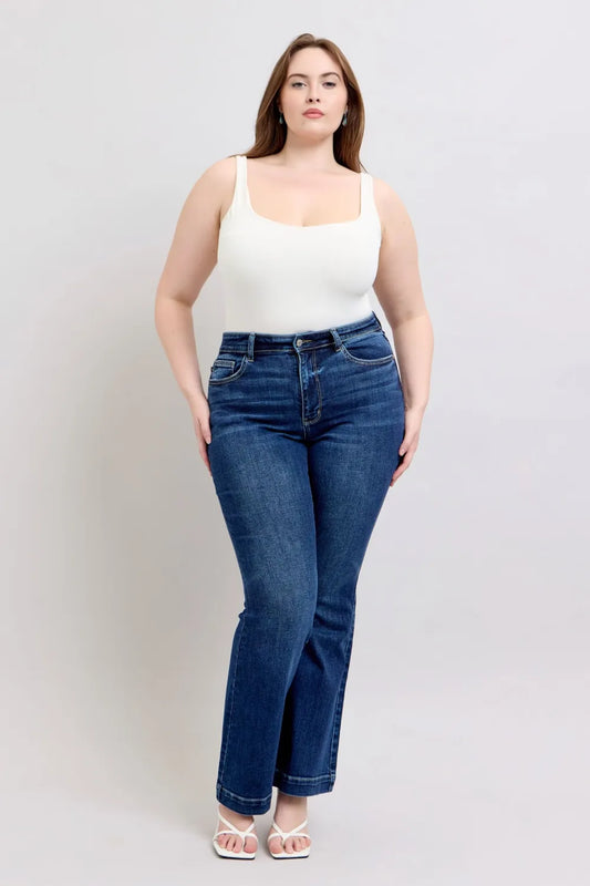 Get trendy with High Rise Flare Jeans Plus Size - Jeans available at Styles Code. Grab yours today!