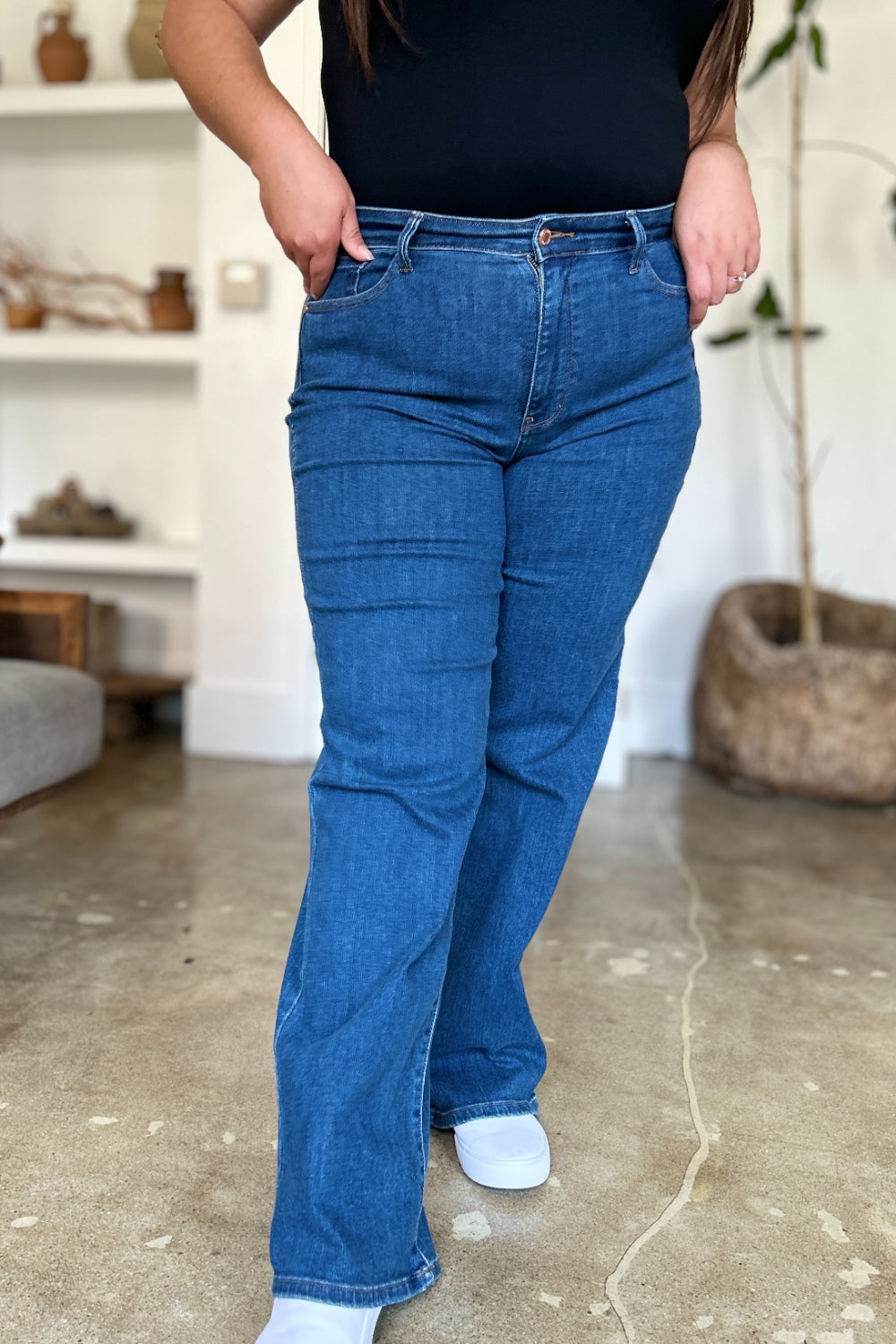 Get trendy with Judy Blue Full Size High Rise Straight Jeans - Plus Size available at Styles Code. Grab yours today!