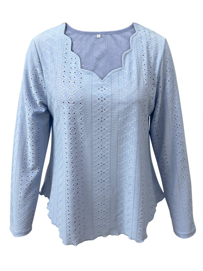 Get trendy with Eyelet Long Sleeve Blouse - Blouse available at Styles Code. Grab yours today!