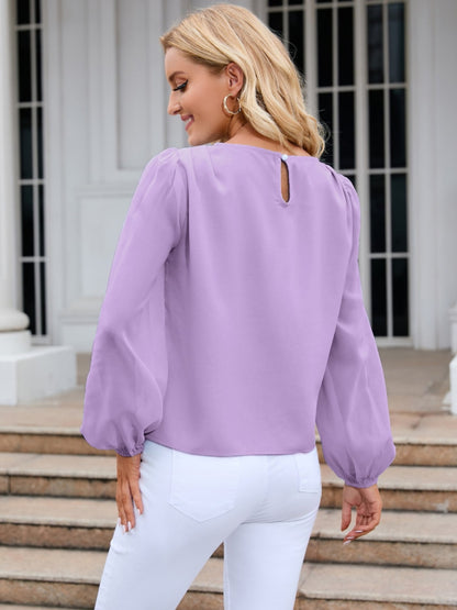 Get trendy with Round Neck Balloon Sleeve Blouse - Blouse available at Styles Code. Grab yours today!