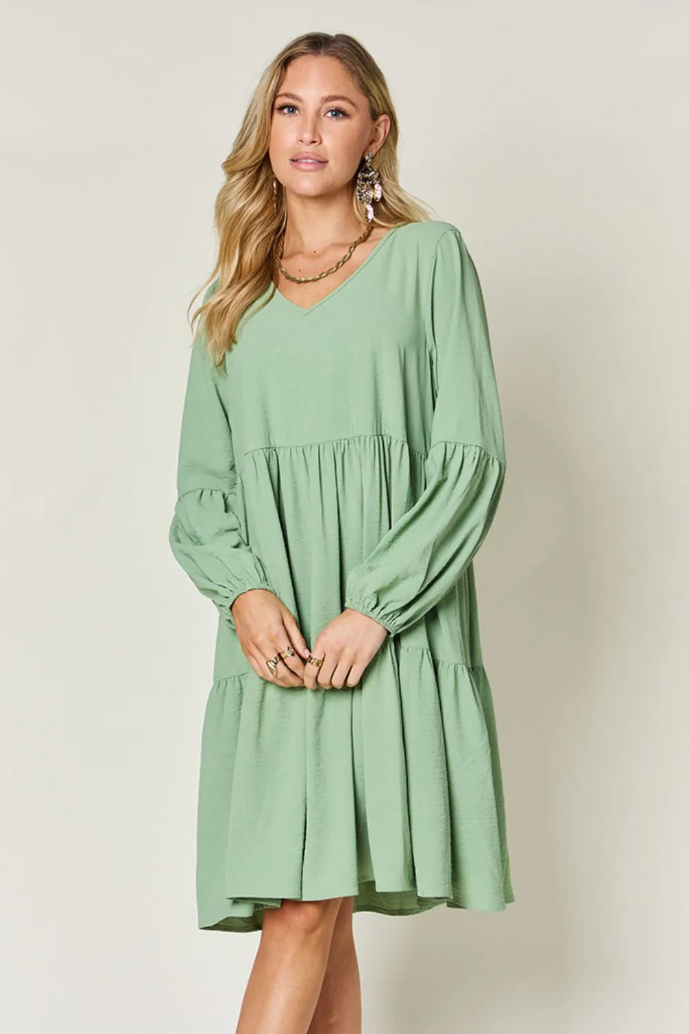 Get trendy with Full Size V-Neck Tiered Dress - Dress available at Styles Code. Grab yours today!