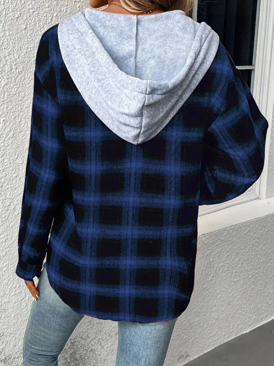 Get trendy with Plaid Drawstring Button Up Hooded Jacket - Jackets available at Styles Code. Grab yours today!