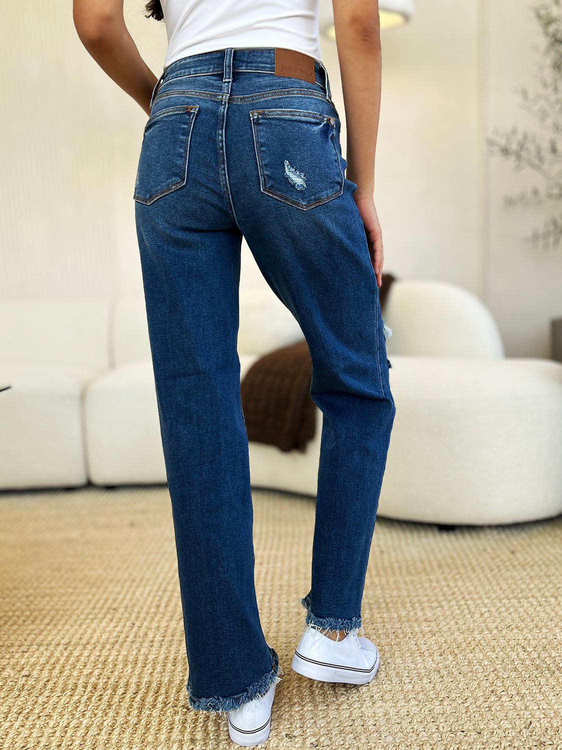 Get trendy with Judy Blue Full Size Mid Rise Distressed Raw Hem Jeans - Plus Size available at Styles Code. Grab yours today!