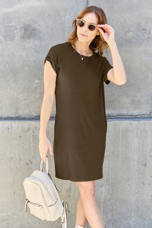 Get trendy with Full Size Round Neck Dress with Pockets - Dress available at Styles Code. Grab yours today!