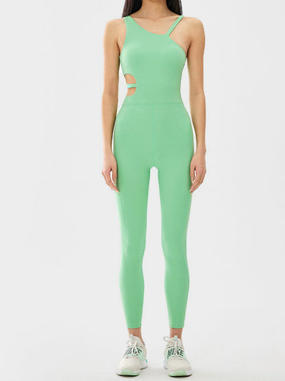 Get trendy with Cutout Asymmetrical Neck Active Jumpsuit - Activewear available at Styles Code. Grab yours today!