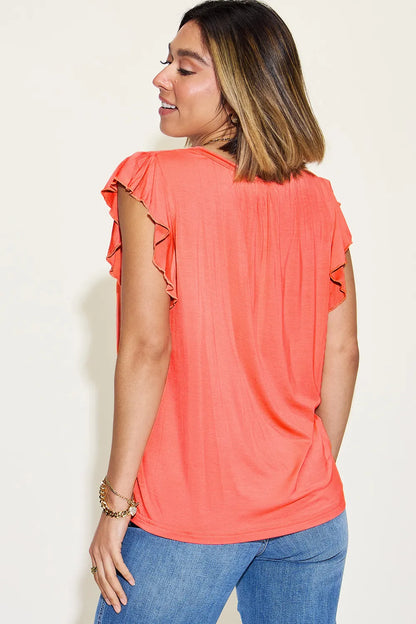 Get trendy with Full Size Ruffled Short Sleeve T-Shirt - T-Shirt available at Styles Code. Grab yours today!
