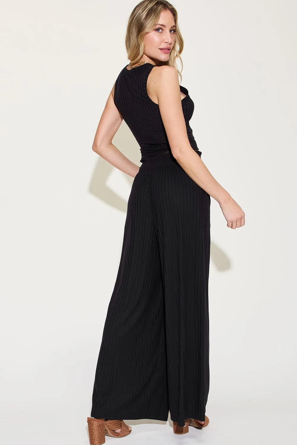 Get trendy with Ribbed Tank & Wide Leg Pants Set - Two Piece Sets available at Styles Code. Grab yours today!