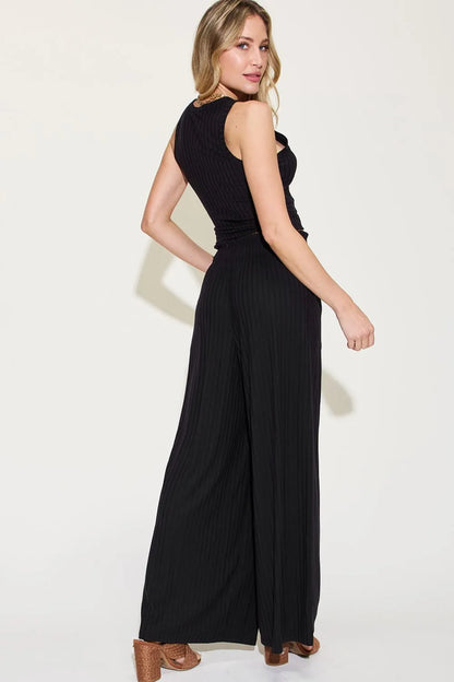 Get trendy with Ribbed Tank & Wide Leg Pants Set - Two Piece Sets available at Styles Code. Grab yours today!