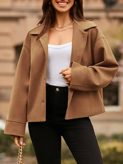 Get trendy with Collared Neck Dropped Shoulder Jacket - Jackets available at Styles Code. Grab yours today!