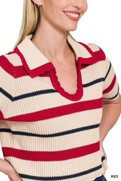 Get trendy with Striped Cropped Sweater Top - Top available at Styles Code. Grab yours today!