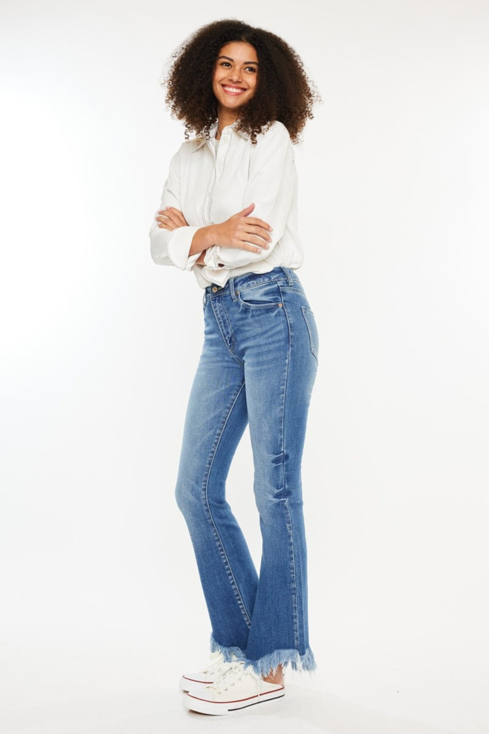 Get trendy with Kancan High Rise Frayed Hem Jeans - Jeans available at Styles Code. Grab yours today!