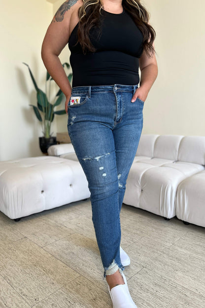 Get trendy with Judy Blue Full Size Queen Of Hearts Coin Pocket BF Jeans - Plus Size available at Styles Code. Grab yours today!