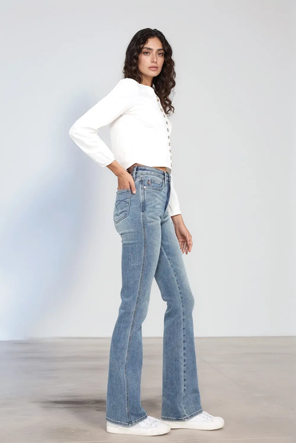 Get trendy with Full Size Tummy Control Bootcut Jeans - Jeans available at Styles Code. Grab yours today!