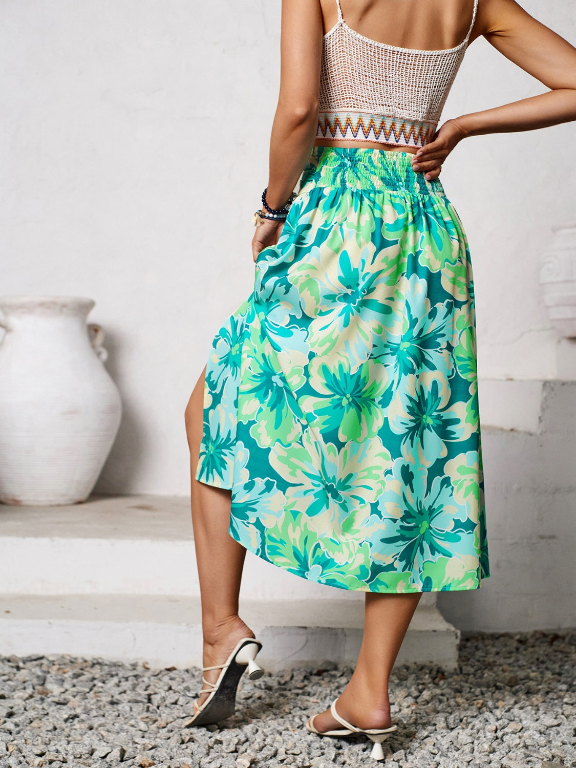 Get trendy with Slit Printed Midi Skirt - Skirts available at Styles Code. Grab yours today!