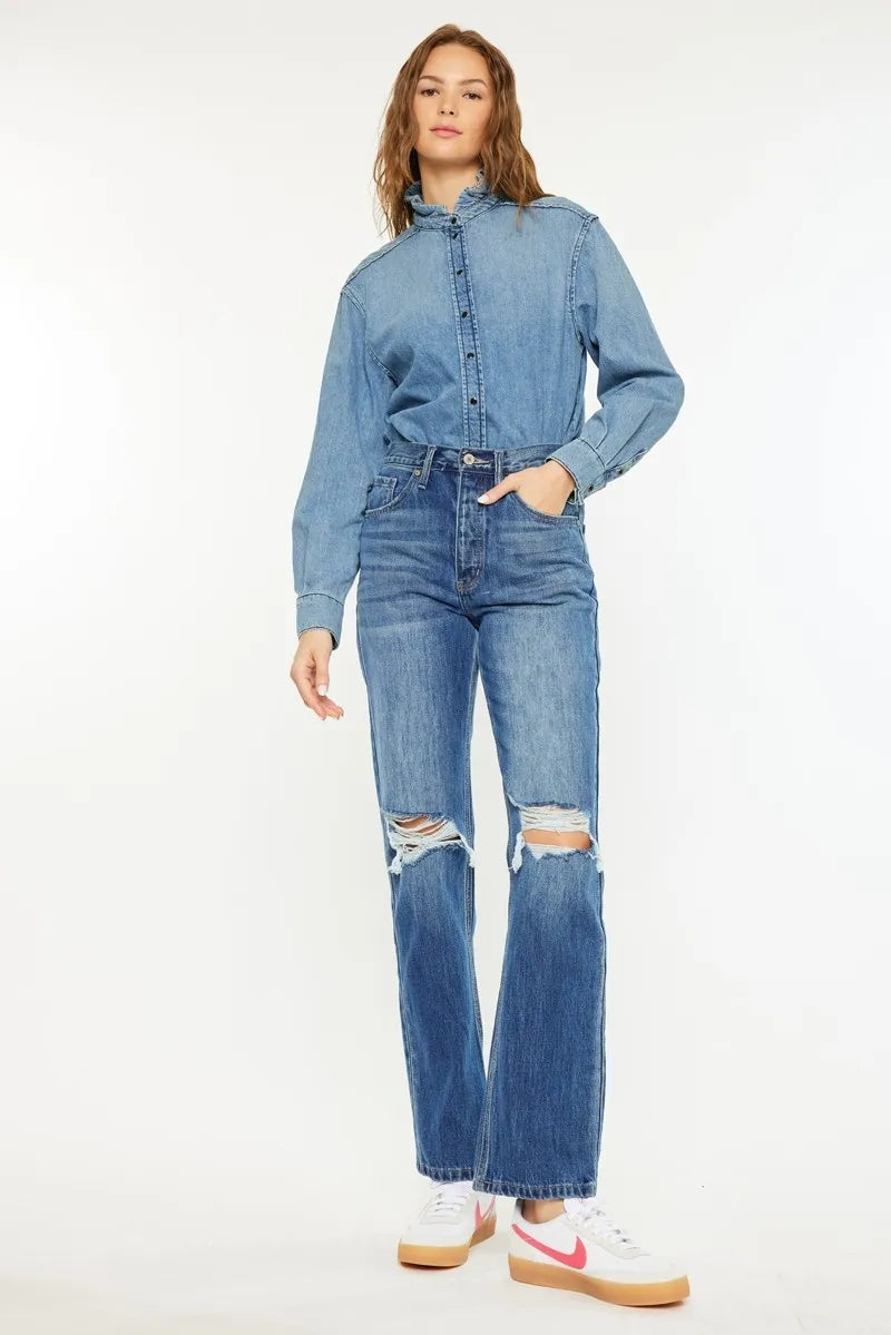 Get trendy with High Rise 90's Boyfriend Jeans - Jeans available at Styles Code. Grab yours today!
