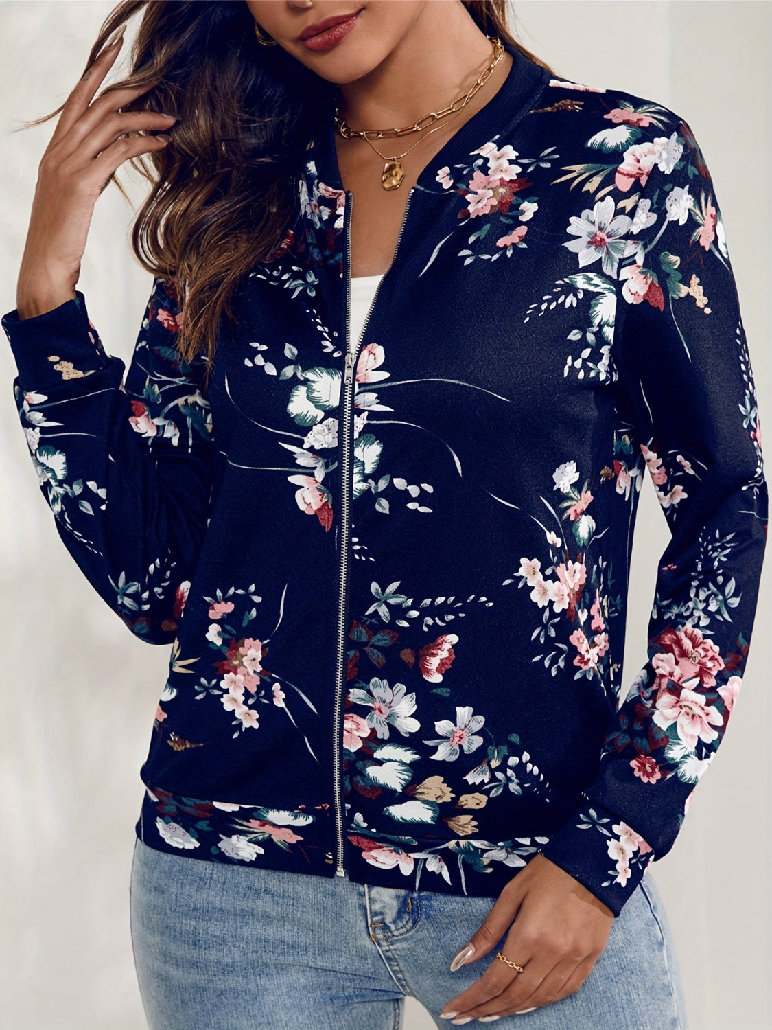 Get trendy with Printed Zip Up Long Sleeve Jacket - Jackets available at Styles Code. Grab yours today!