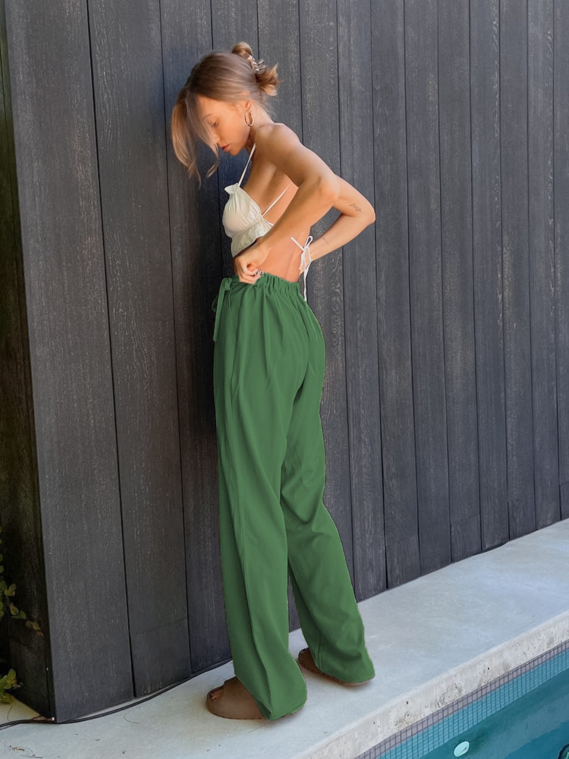 Get trendy with Tied High Waist Wide Leg Pants - Pants available at Styles Code. Grab yours today!