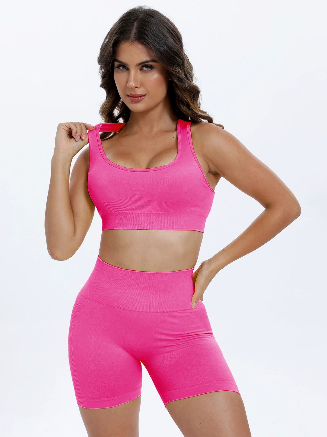 Get trendy with Scoop Neck Wide Strap Top and Shorts Active Set - Activewear available at Styles Code. Grab yours today!