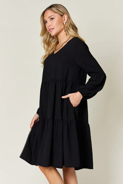 Get trendy with Full Size V-Neck Tiered Dress - Dress available at Styles Code. Grab yours today!