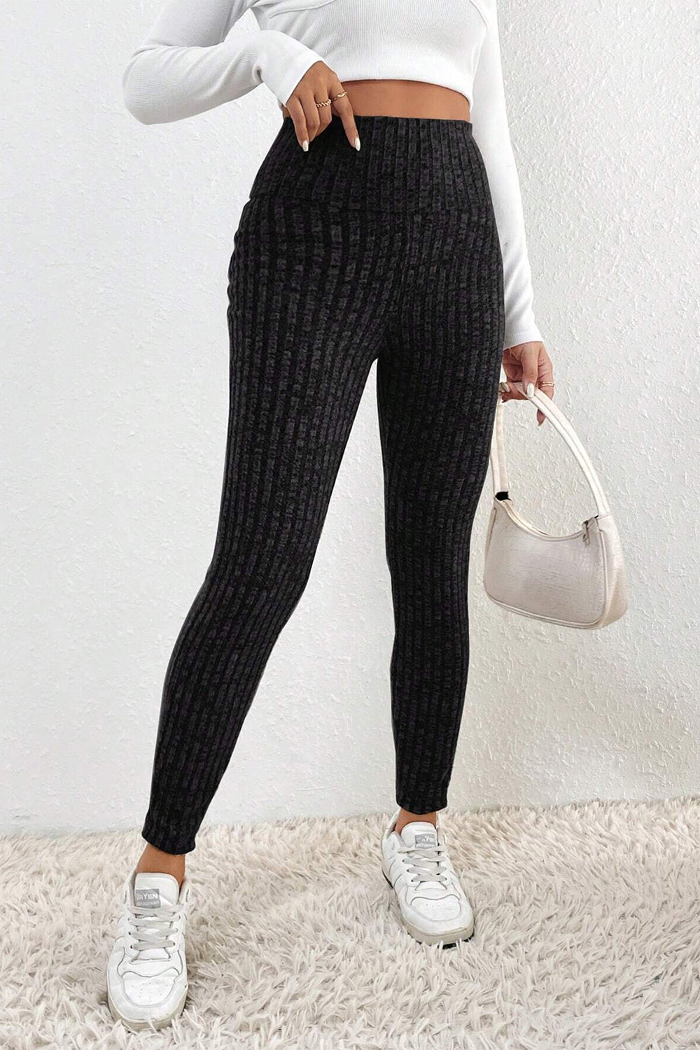 Get trendy with Ribbed High Waist Leggings - Leggings available at Styles Code. Grab yours today!