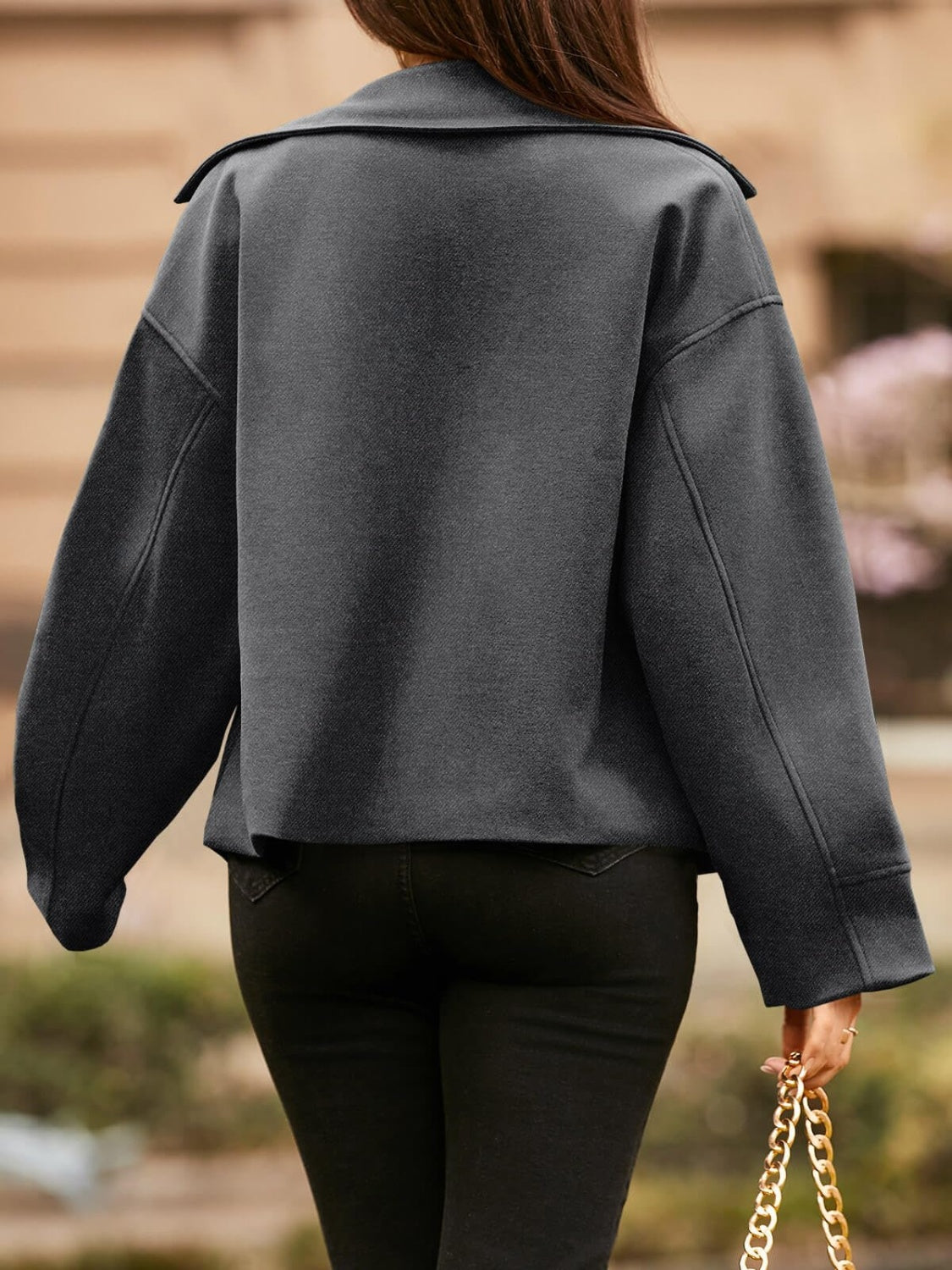 Get trendy with Collared Neck Dropped Shoulder Jacket - Jackets available at Styles Code. Grab yours today!