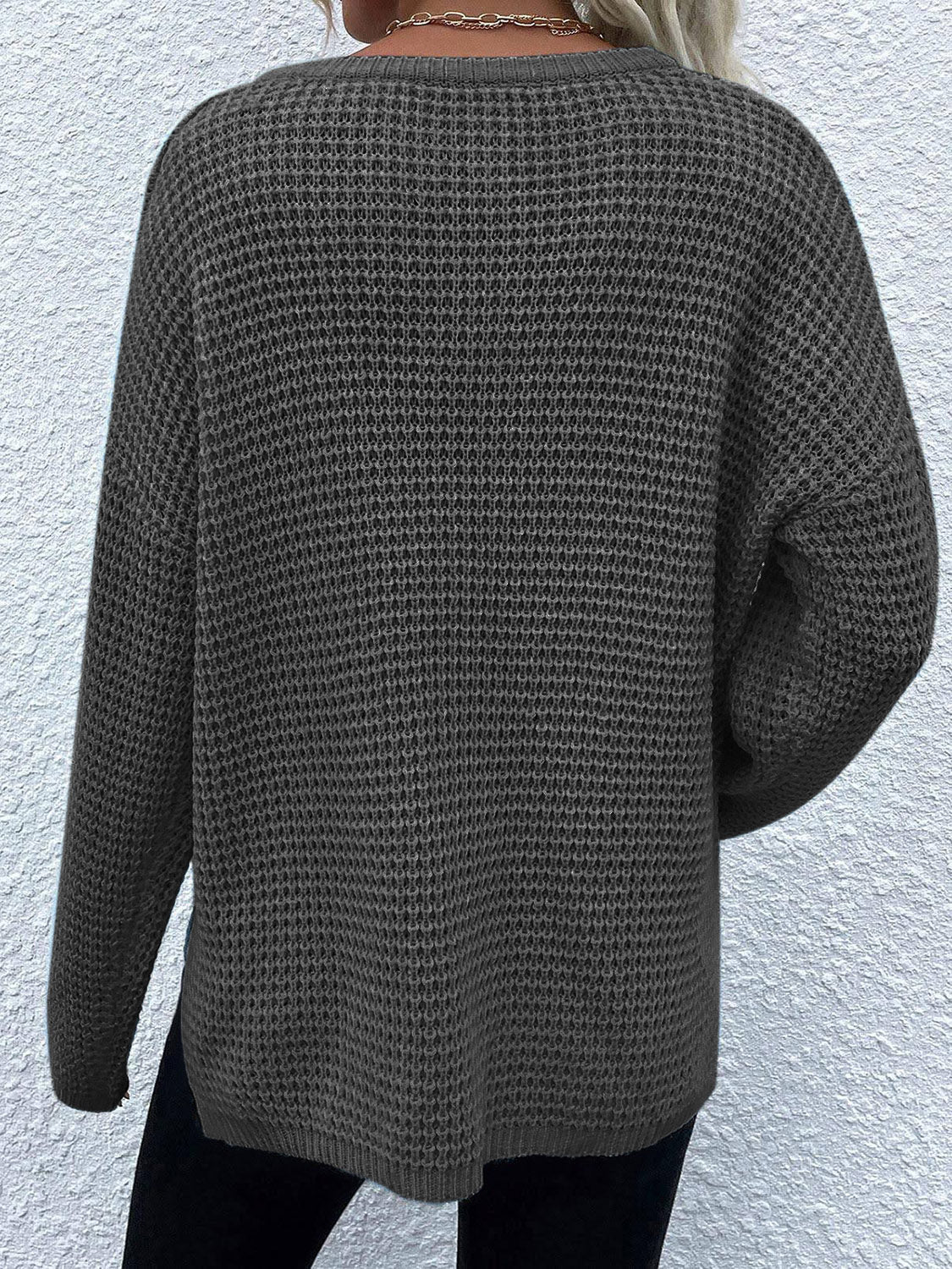 Get trendy with Notched Long Sleeve Sweater - Sweaters available at Styles Code. Grab yours today!