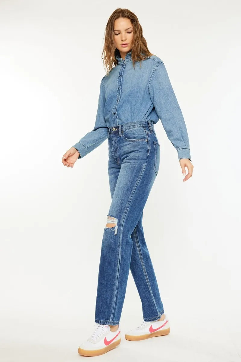 Get trendy with High Rise 90's Boyfriend Jeans - Jeans available at Styles Code. Grab yours today!