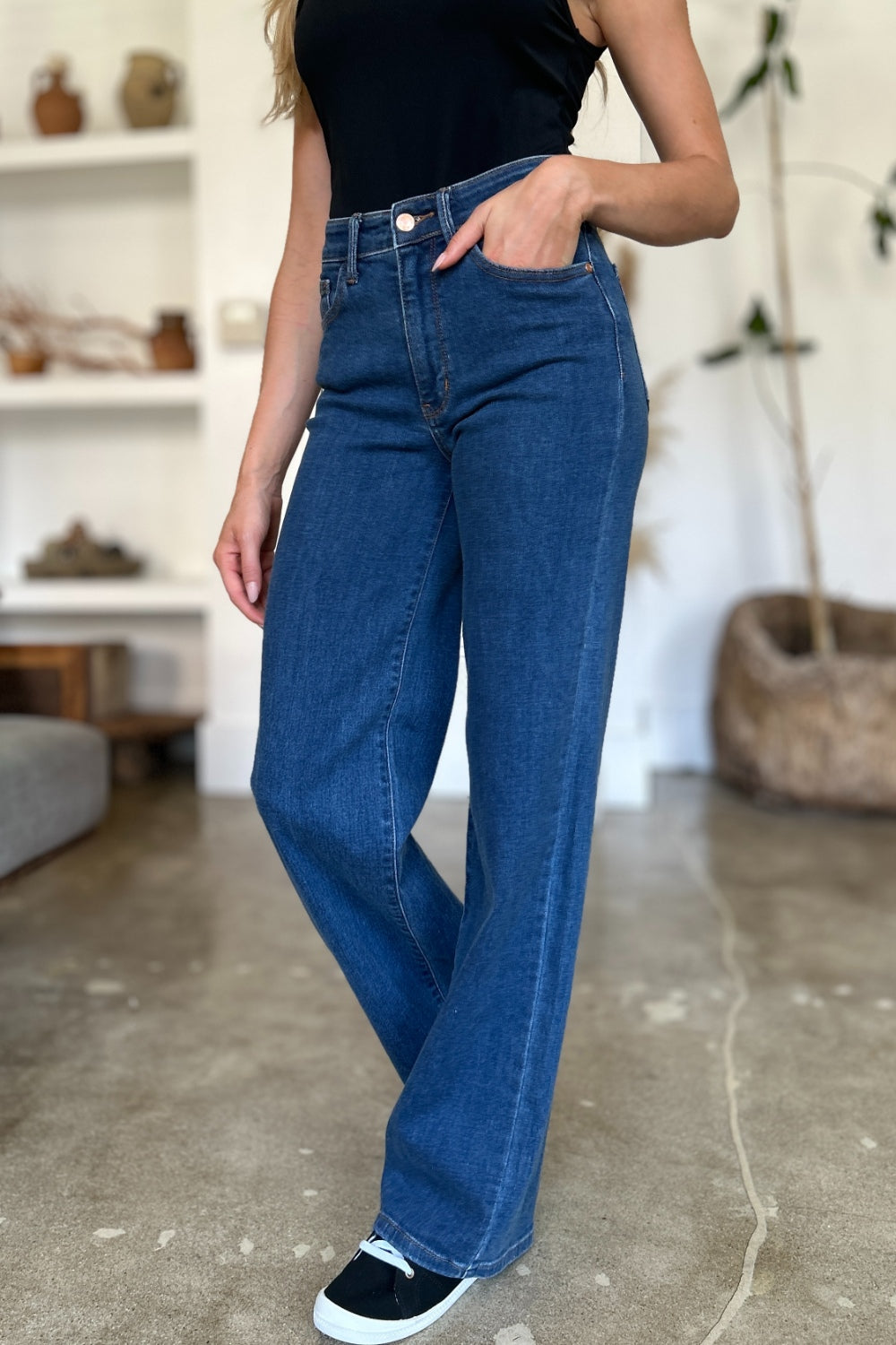 Get trendy with Judy Blue Full Size High Rise Straight Jeans - Plus Size available at Styles Code. Grab yours today!