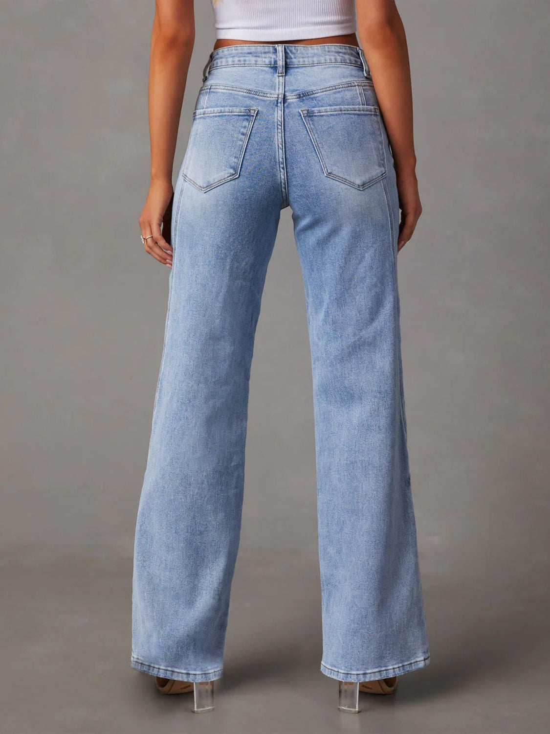 Get trendy with High Waist Straight Jeans with Pockets - Jeans available at Styles Code. Grab yours today!