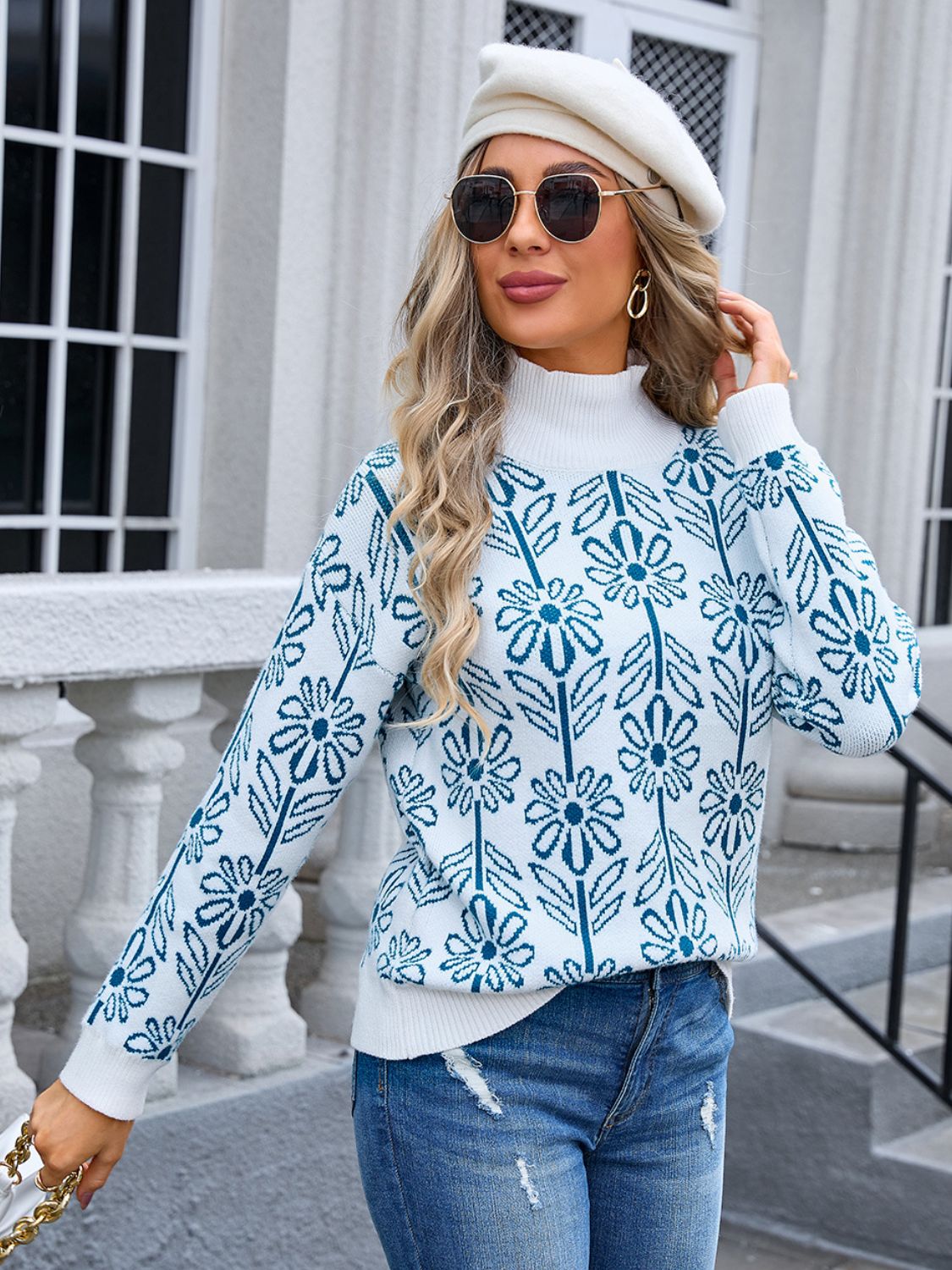 Get trendy with Angel Wings Flower Turtleneck Long Sleeve Sweater -  available at Styles Code. Grab yours today!