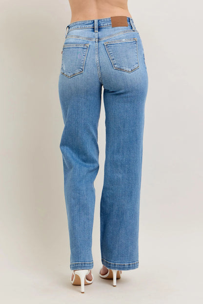 Get trendy with Full Size High Waist Straight Jeans - Jeans available at Styles Code. Grab yours today!