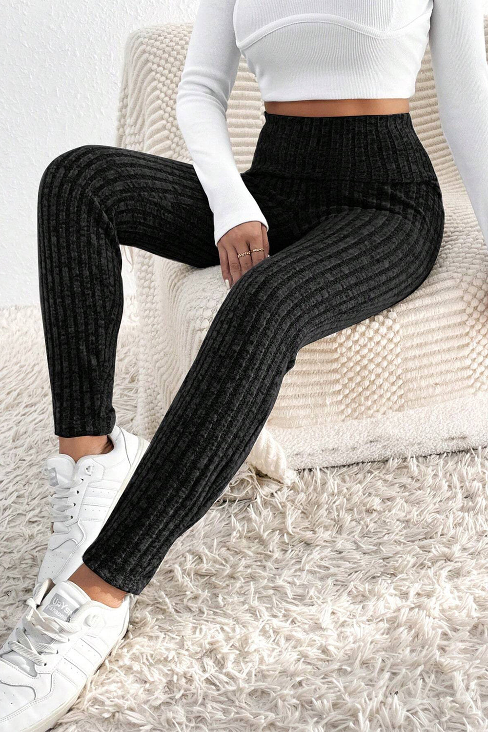 Get trendy with Ribbed High Waist Leggings - Leggings available at Styles Code. Grab yours today!