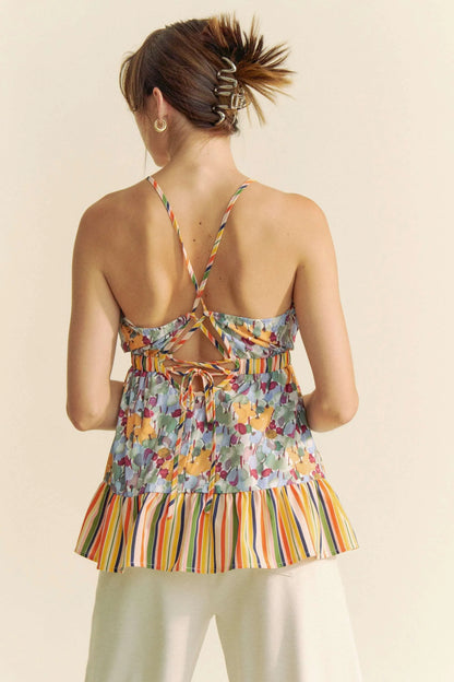 Get trendy with Floral Sleeveless Ruffle Top - Top available at Styles Code. Grab yours today!
