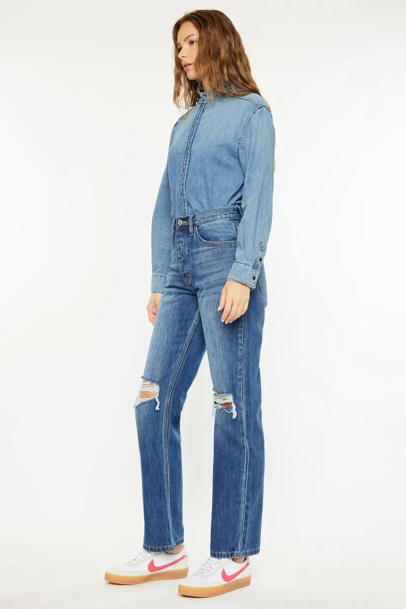 Get trendy with High Rise 90's Boyfriend Jeans - Jeans available at Styles Code. Grab yours today!