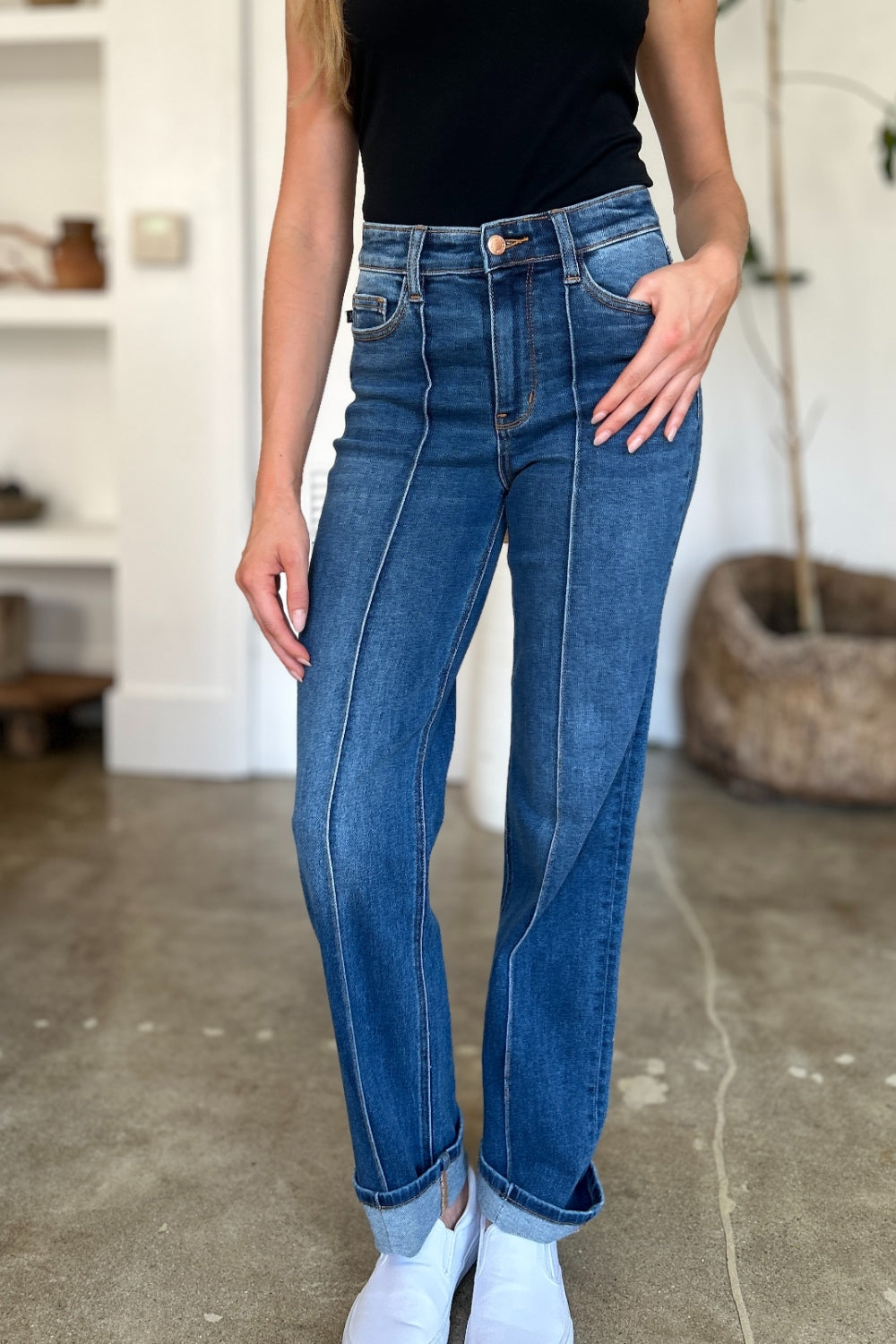 Get trendy with Full Size High Waist Straight Jeans - Plus Size available at Styles Code. Grab yours today!