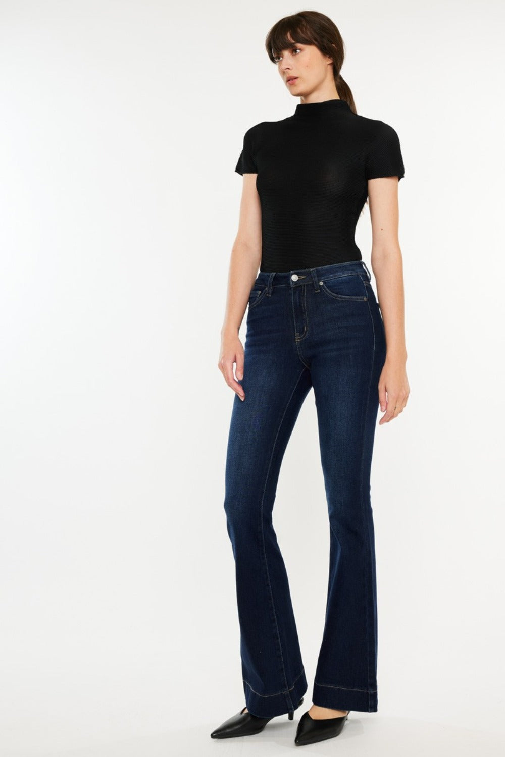 Get trendy with Kancan High Rise Slim Flare Jeans - Jeans available at Styles Code. Grab yours today!