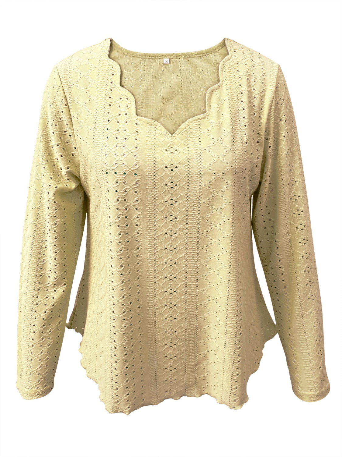 Get trendy with Eyelet Long Sleeve Blouse - Blouse available at Styles Code. Grab yours today!